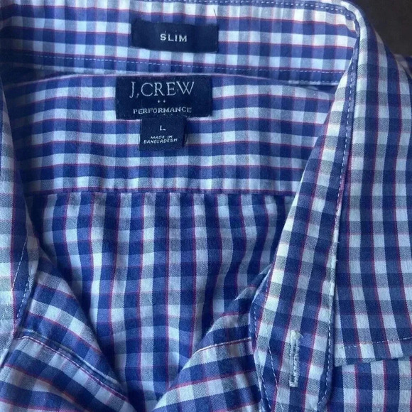 J. Crew Performance Slim Button Down Shirt Blue Red Gingham Cotton Men’s Size L - Picture 10 of 10